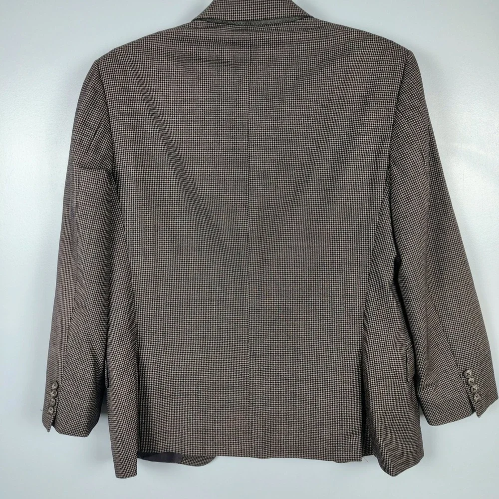Joseph Abboud Mens 42R Blazer Brown Houndstooth 100% Wool Academic Heritage